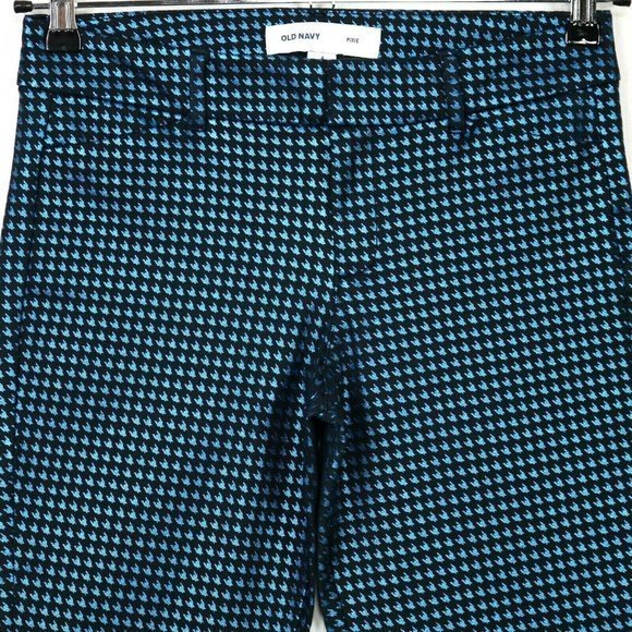 Old Navy Pixie Ankle Pants Black Blue Foil Houndstooth Stretch 4 - Picture 6 of 12